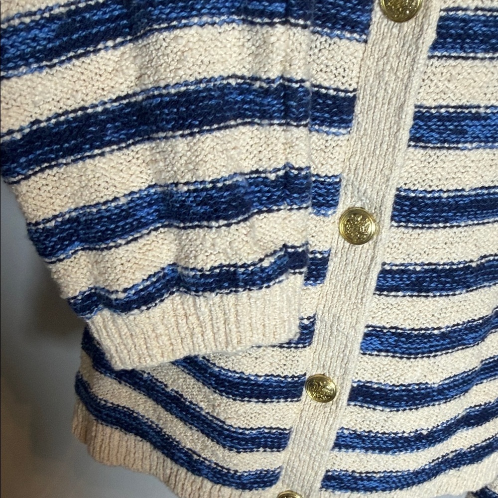 J Crew Striped Ivory Navy Lady Jacket Cardigan Sweater Size XL Nautical Preppy - Picture 5 of 12